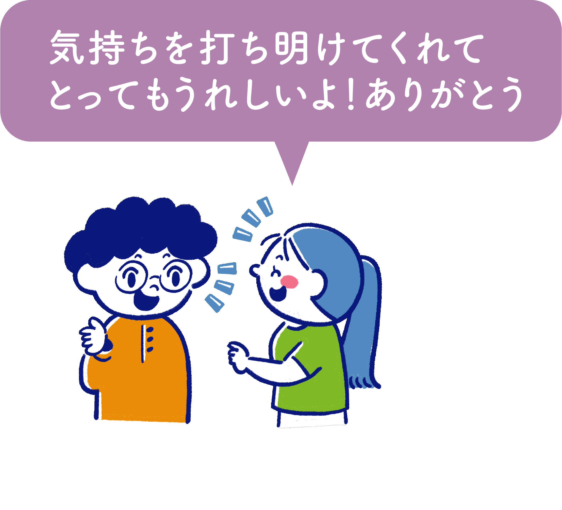 気持ちを打ち明けてくれてとってもうれしいよ！ありがとう